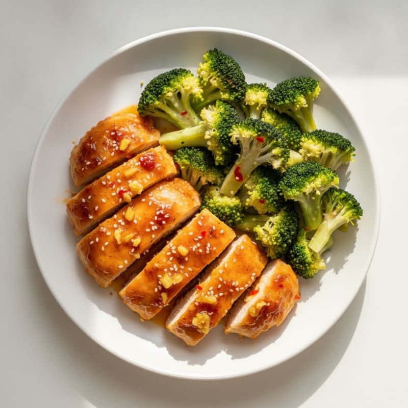 Orange Glazed Chicken with Steamed Broccoli