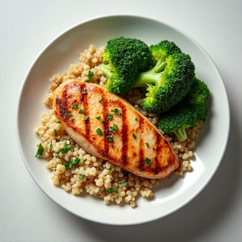 Grilled Chicken Breast with Quinoa and Steamed Broccoli