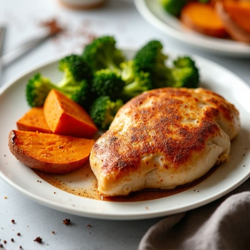 Cinnamon-Spiced Baked Chicken with Roasted Sweet Potatoes and Broccoli