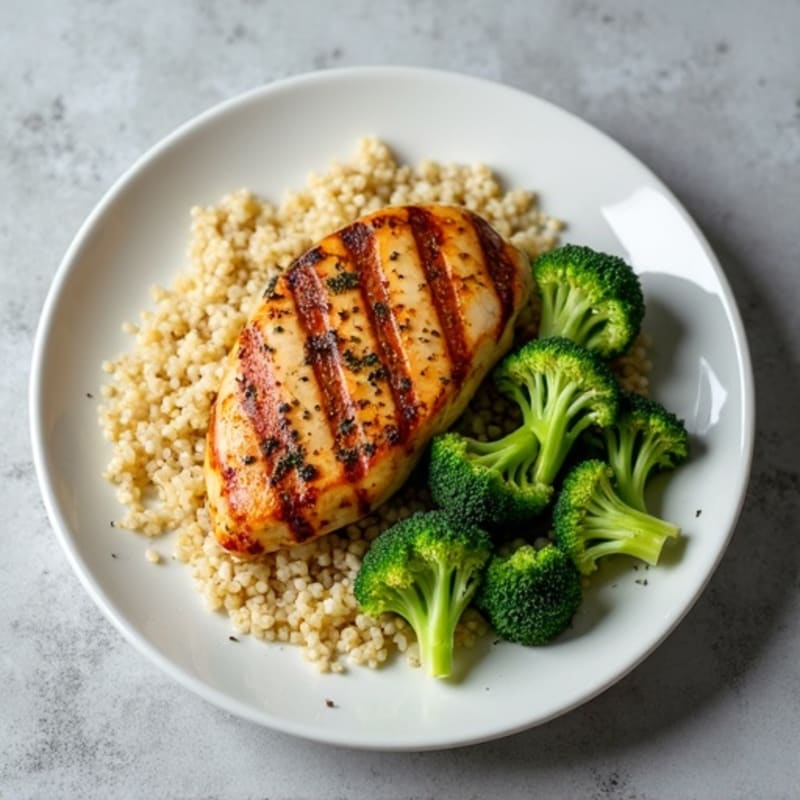 Grilled Chicken Breast with Quinoa and Steamed Broccoli