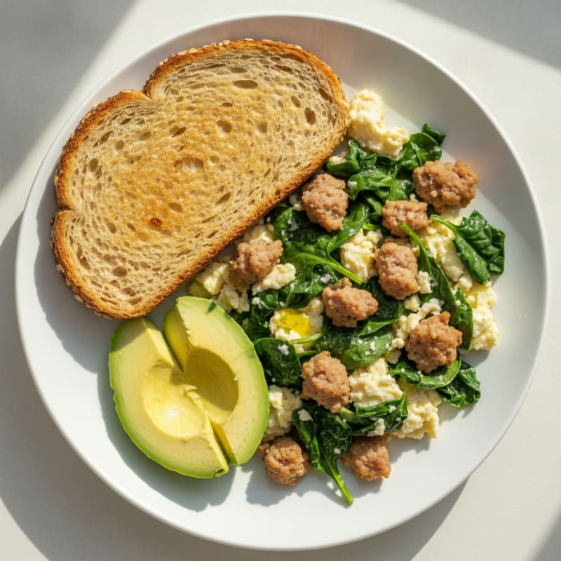 Egg White Scramble with Turkey Sausage and Spinach