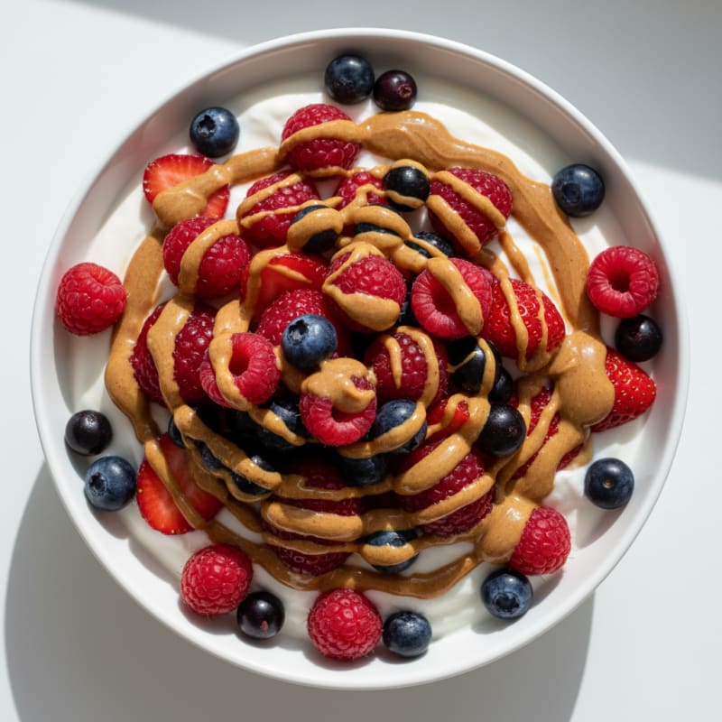 Creamy Greek Yogurt with Mixed Berries and Almond Butter