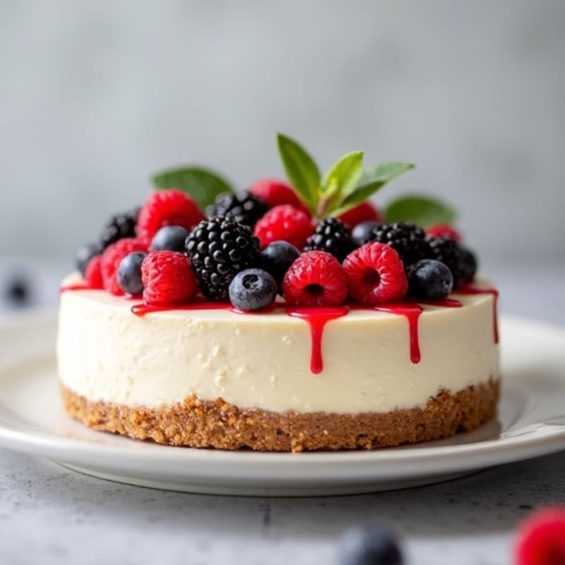 Creamy Greek Yogurt Protein Cheesecake with Mixed Berries
