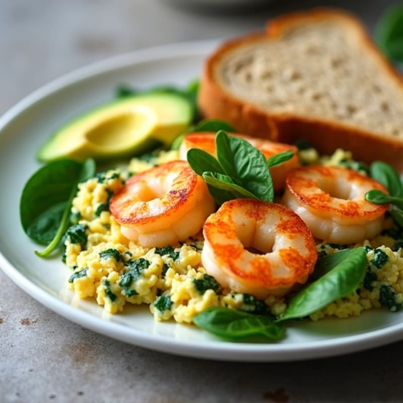 Egg White Scramble with Spinach and Grilled Shrimp