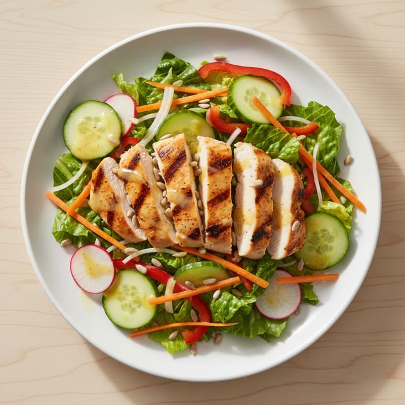 Grilled Chicken Breast Salad with Crunchy Vegetables and Lemon Vinaigrette