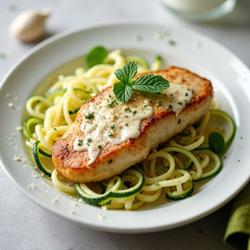 Creamy Lightened-Up Chicken Alfredo with Zucchini Noodles
