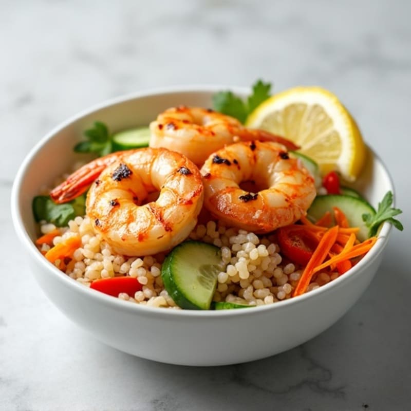 Grilled Shrimp and Rice Bowl with Crunchy Vegetables