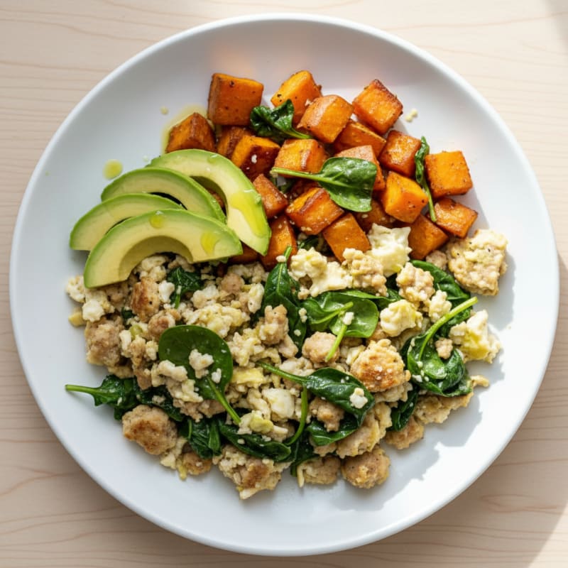 Egg White and Turkey Sausage Scramble with Spinach