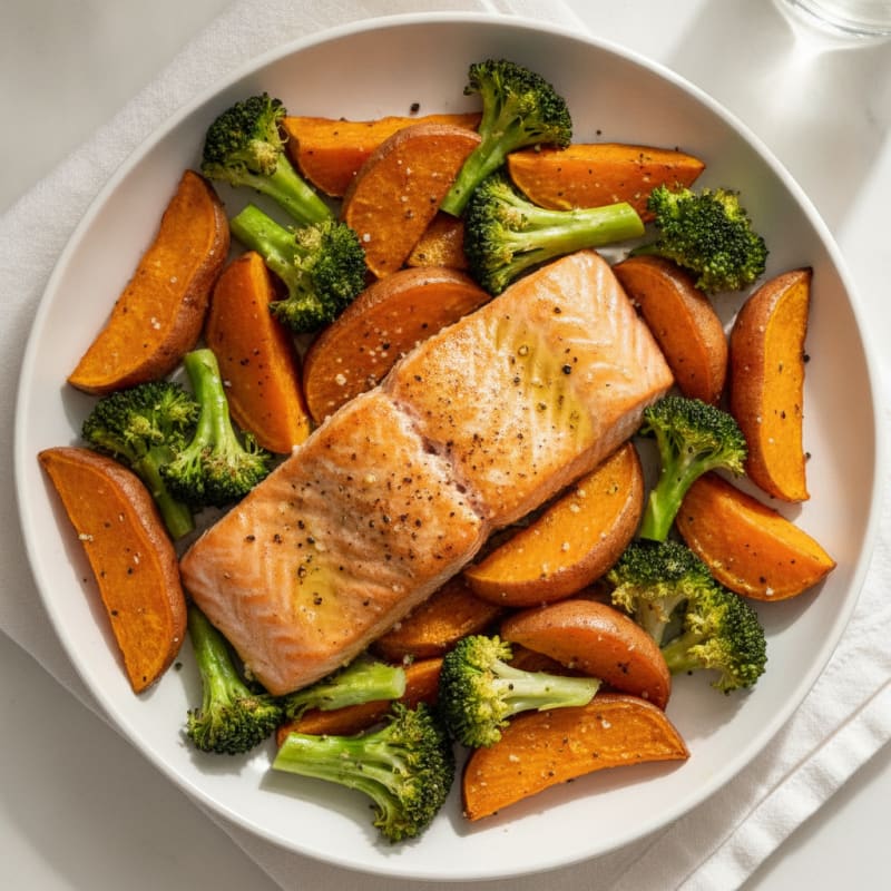 Sheet Pan Salmon and Roasted Sweet Potatoes