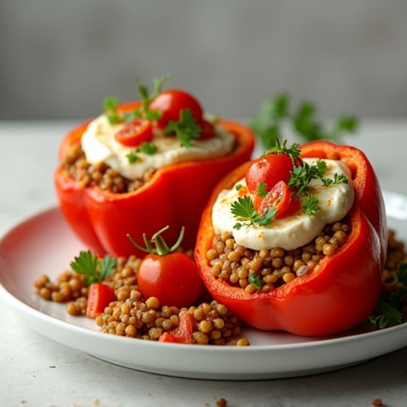 Lentil and Cottage Cheese Stuffed Bell Peppers