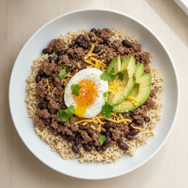 High-Protein Ground Beef and Rice Bowl