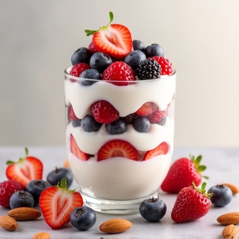 Greek Yogurt Protein Parfait with Mixed Berries and Almonds