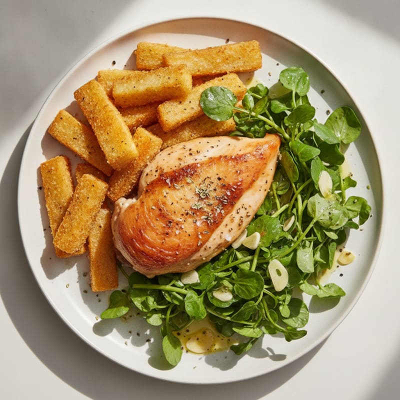 Roasted Chicken with Watercress and Yuca
