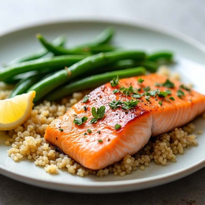 Seared Salmon with Steamed Green Beans and Quinoa