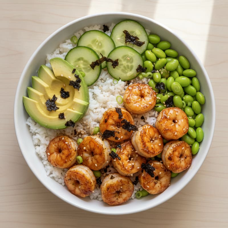 Pan-Seared Shrimp with Savory Rice Bowl