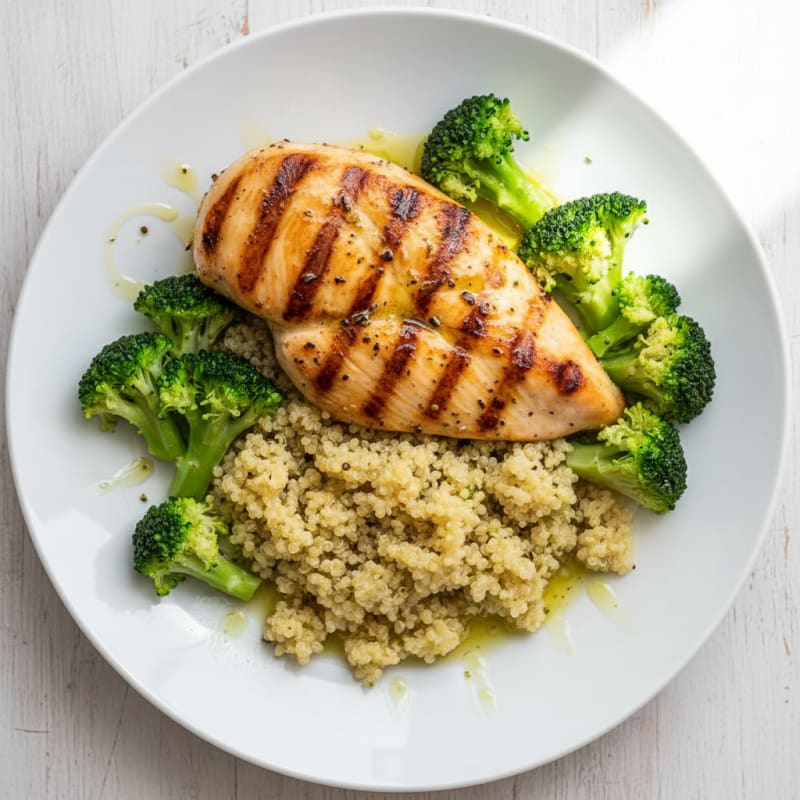 Grilled Chicken Breast with Quinoa and Steamed Broccoli