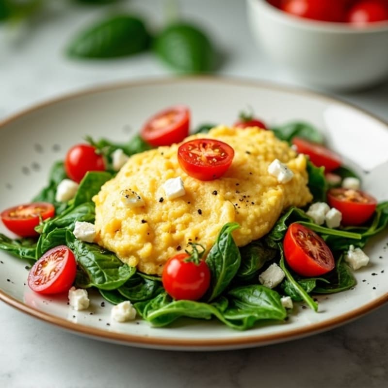 Fluffy Egg White Scramble with Fresh Spinach and Cherry Tomatoes