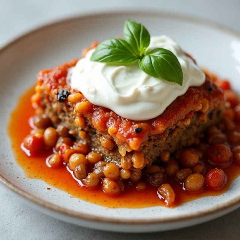 Baked Lentil and Eggplant Casserole with Greek Yogurt Topping