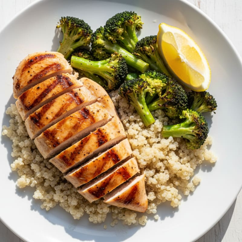 Grilled Chicken Breast with Roasted Broccoli and Quinoa