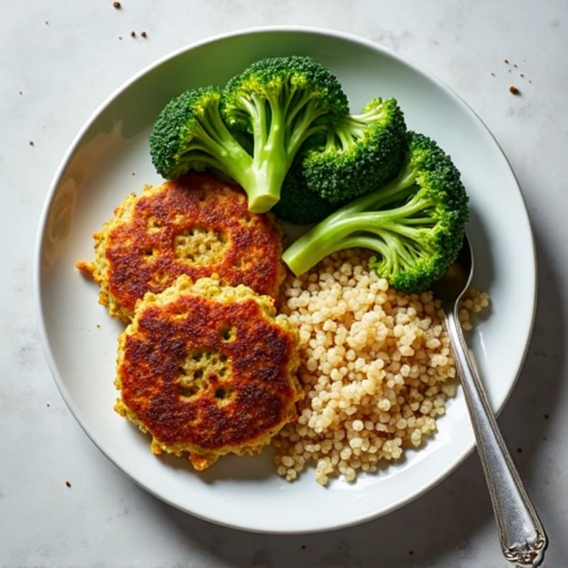 Seared Lentil Patties with Steamed Broccoli and Quinoa