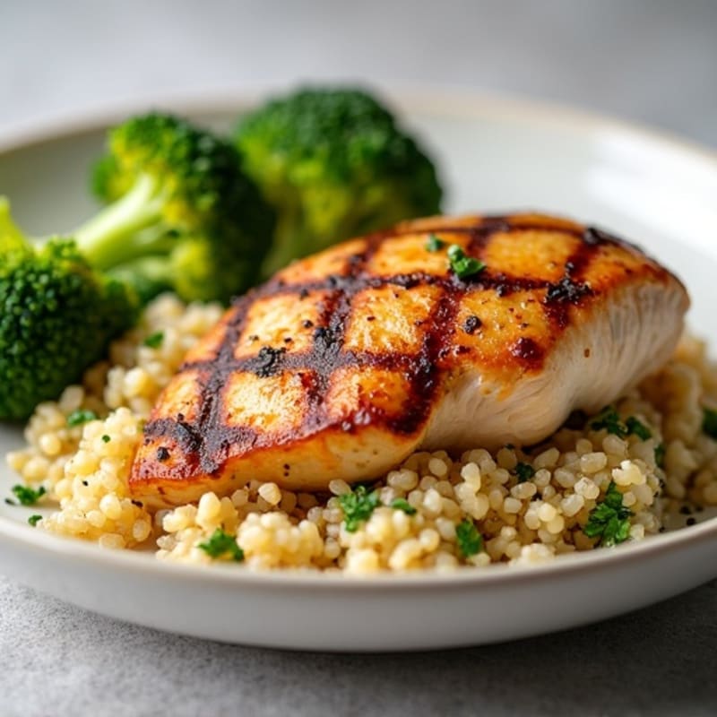 Grilled Chicken Breast with Quinoa and Roasted Broccoli