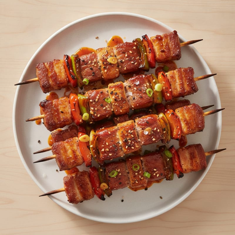 Spicy Gochujang Pork Belly Skewers