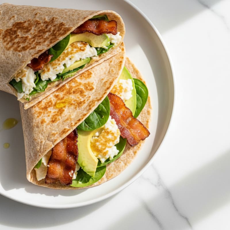 Crispy Turkey Bacon Egg White Wrap with Baby Spinach