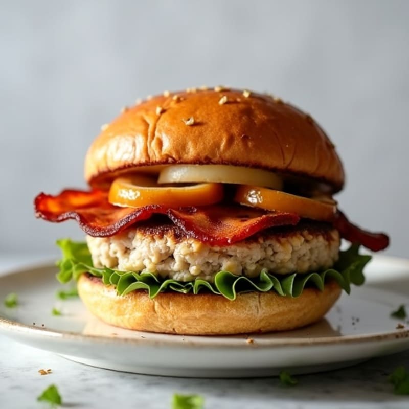 Lean Turkey-Bacon Burger with Caramelized Onions