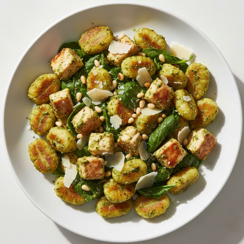 Creamy Pesto Gnocchi with Toasted Pine Nuts