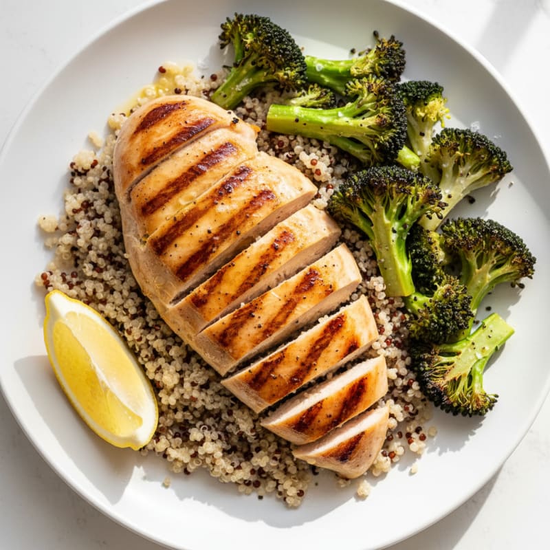 Grilled Chicken Breast with Quinoa and Roasted Broccoli