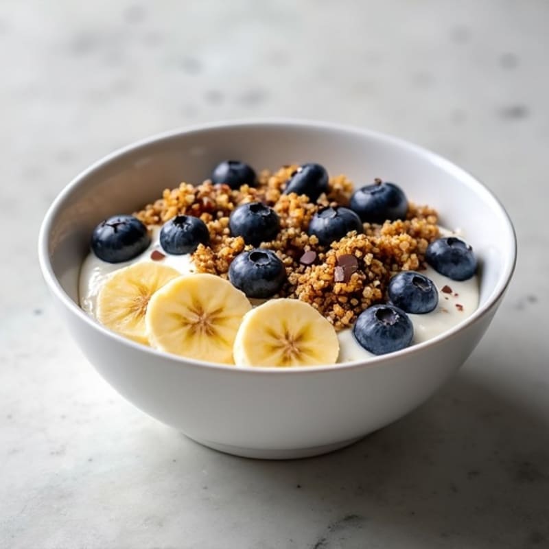 Greek Yogurt Bowl with Blueberries, Banana & Quinoa Crunch