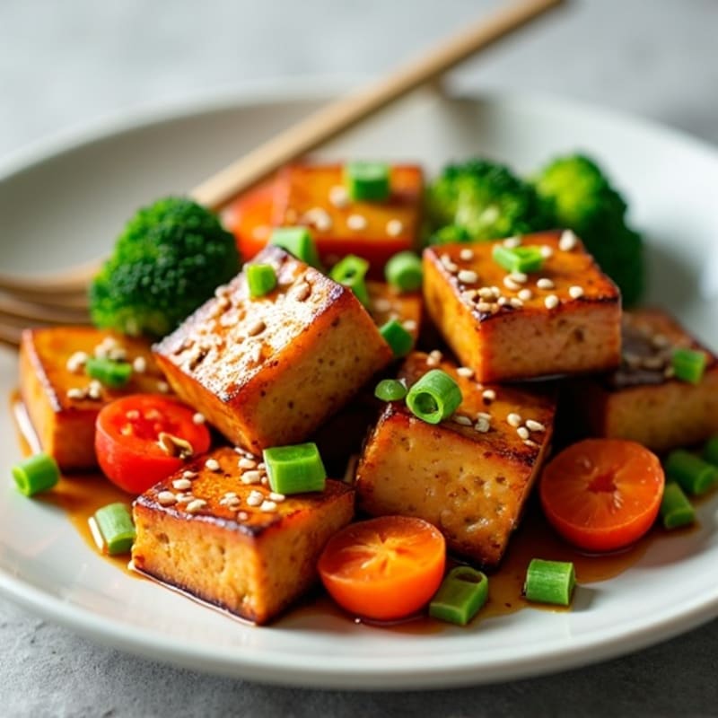 Crispy Sesame Tofu with Fresh Stir-Fried Vegetables