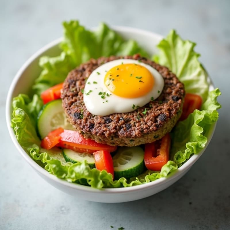 Lean Ground Beef Burger Bowl with Crispy Lettuce and Creamy Tangy Dressing