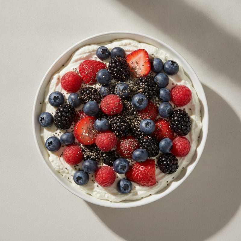 Greek Yogurt Protein Mousse with Mixed Berries