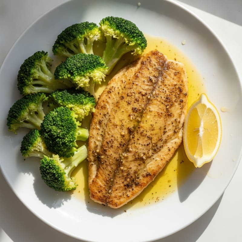 Seared Tilapia with Steamed Broccoli and Lemon