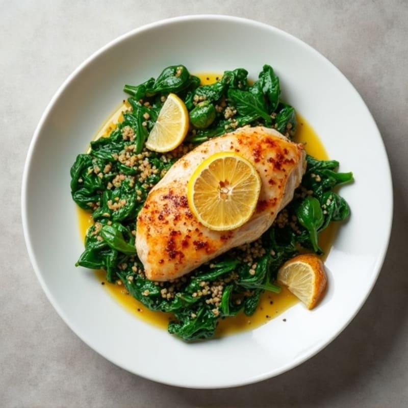 Lemon Garlic Chicken with Sautéed Spinach