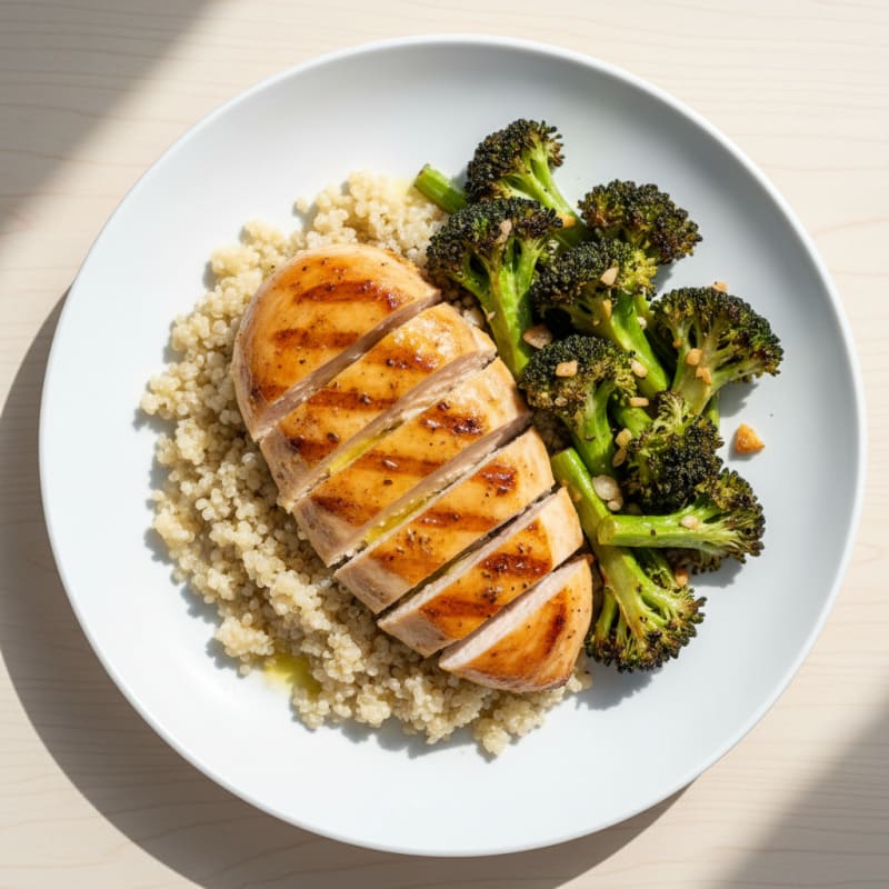 Grilled Chicken Breast with Quinoa and Roasted Broccoli