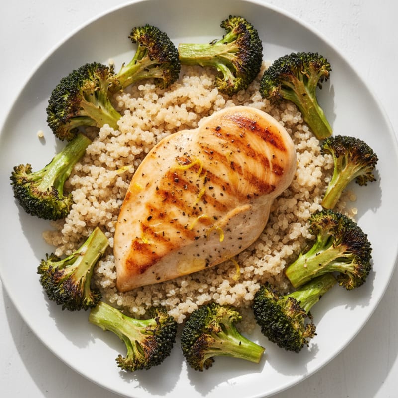 Grilled Chicken Breast with Roasted Broccoli and Quinoa
