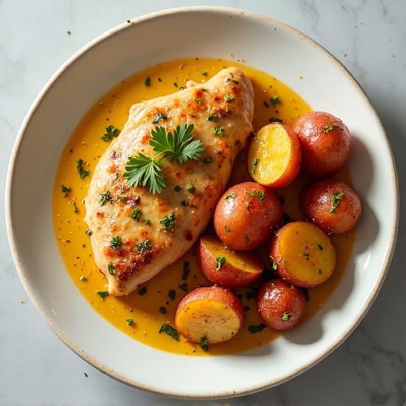 Creamy Coconut-Spiced Chicken with Roasted Potatoes