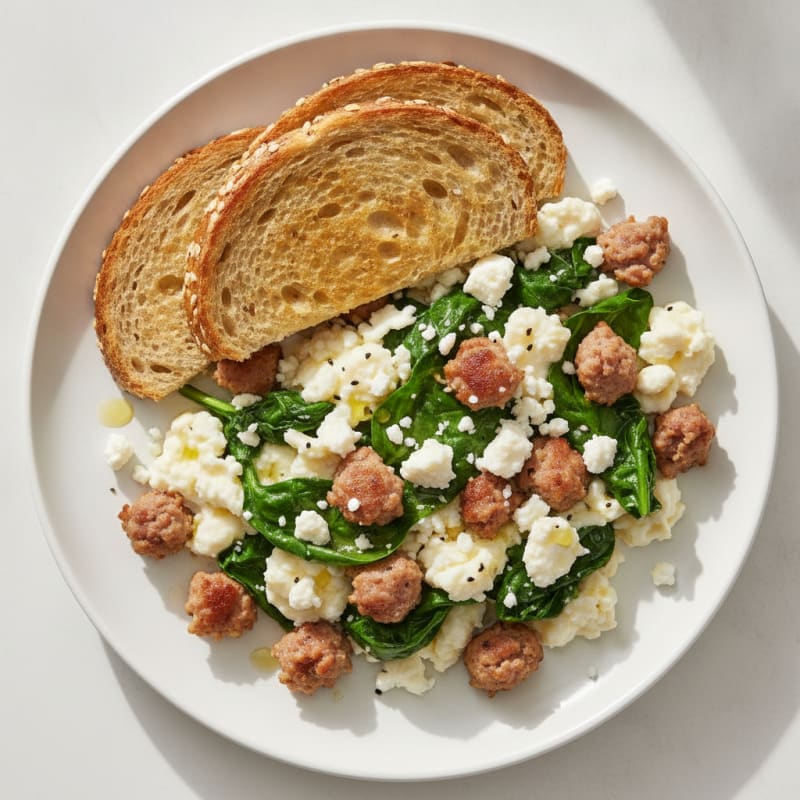 Egg White and Turkey Sausage Scramble with Spinach and Feta