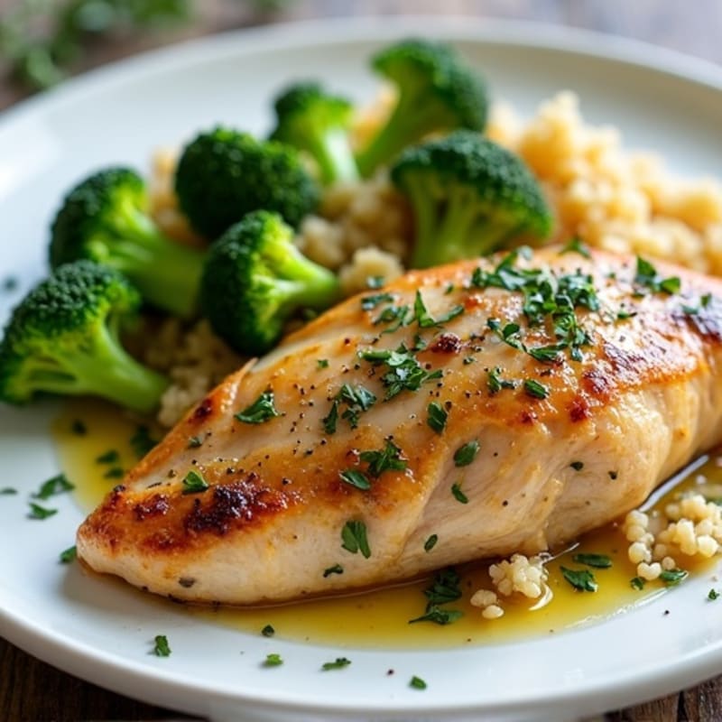Herb-Roasted Chicken Breast with Steamed Broccoli and Quinoa
