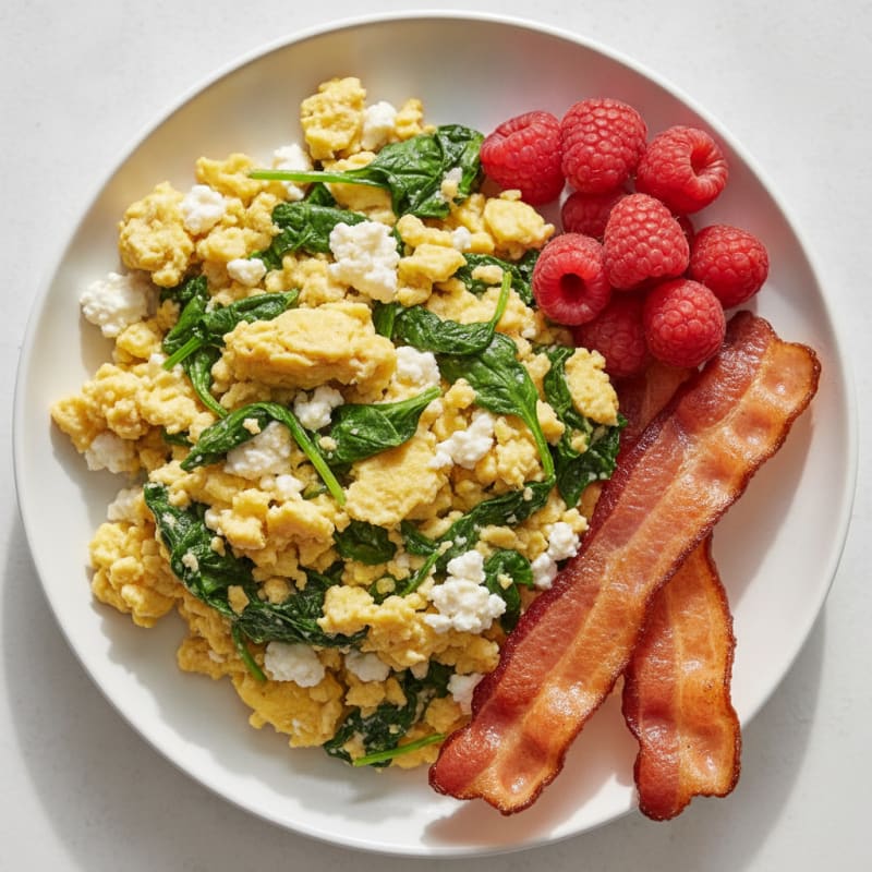 Cottage Cheese Scramble with Spinach and Turkey Bacon