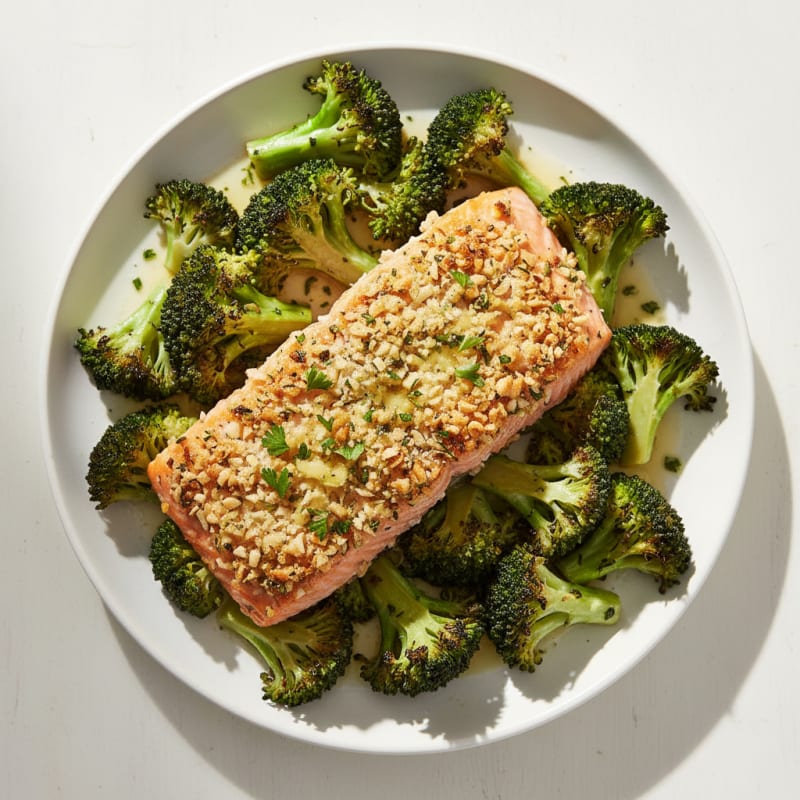 Crispy Herb-Baked Salmon with Roasted Broccoli