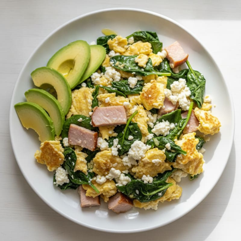 Cottage Cheese Scramble with Spinach and Smoked Turkey