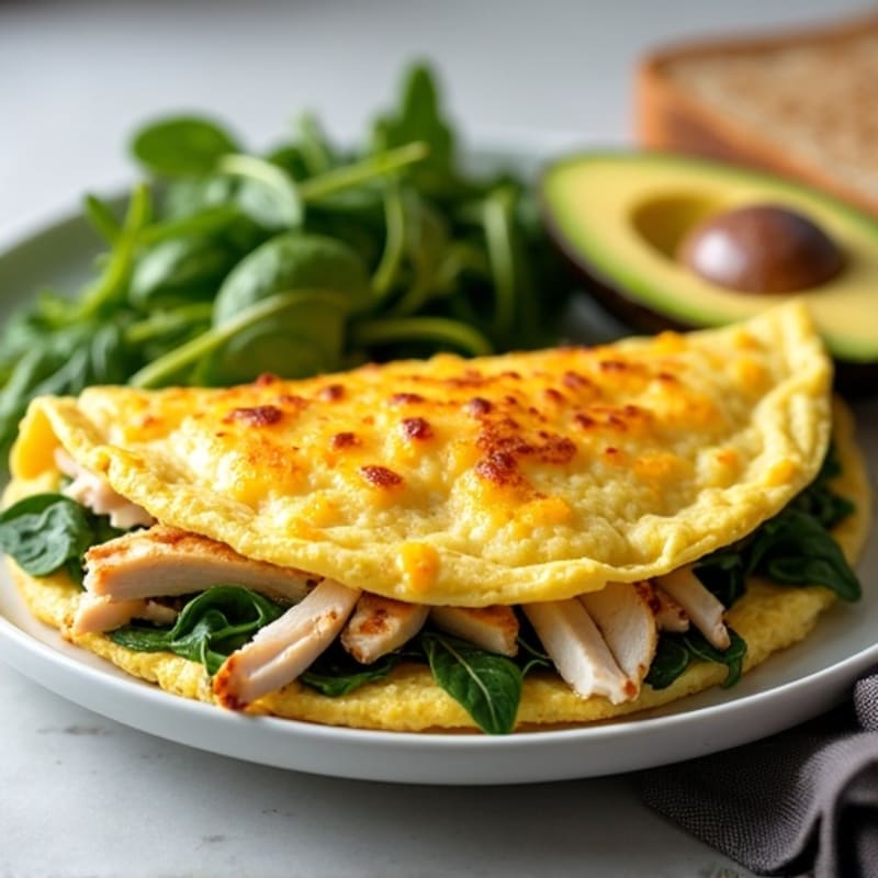 Egg White and Spinach Omelet with Grilled Chicken and Cheddar