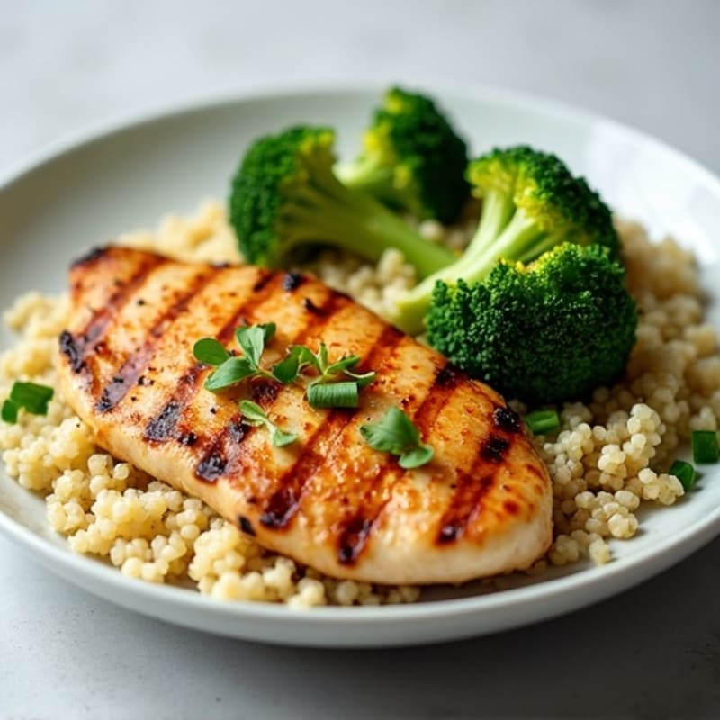 Grilled Chicken Breast with Quinoa and Roasted Broccoli