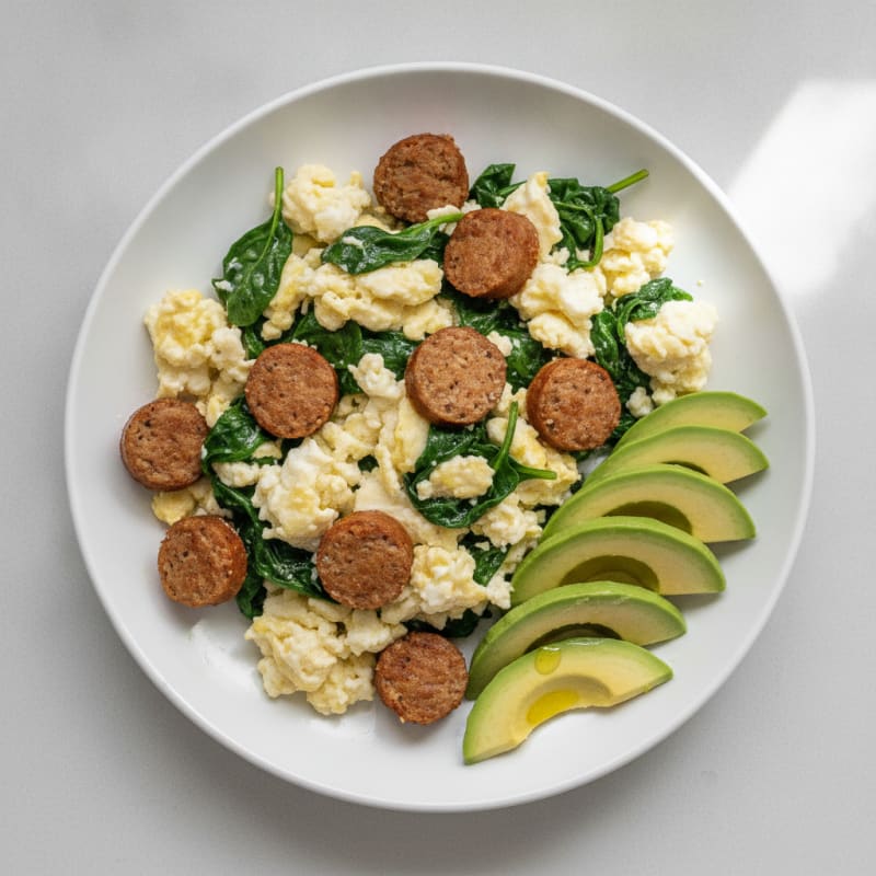 Egg White Spinach Scramble with Turkey Sausage