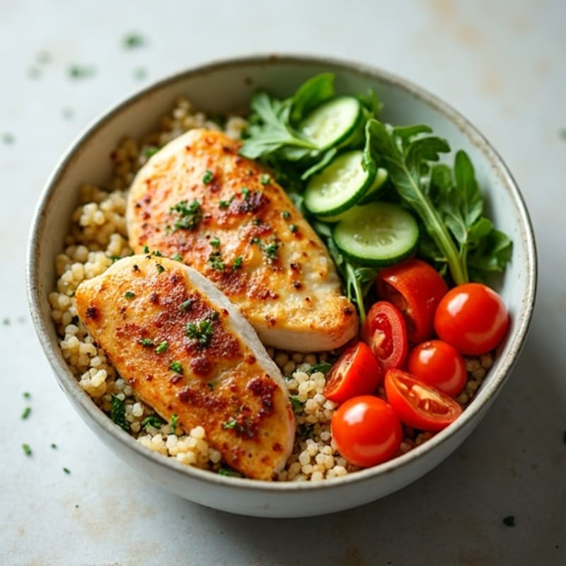 Herb-Marinated Chicken and Quinoa Bowl with Fresh Vegetables