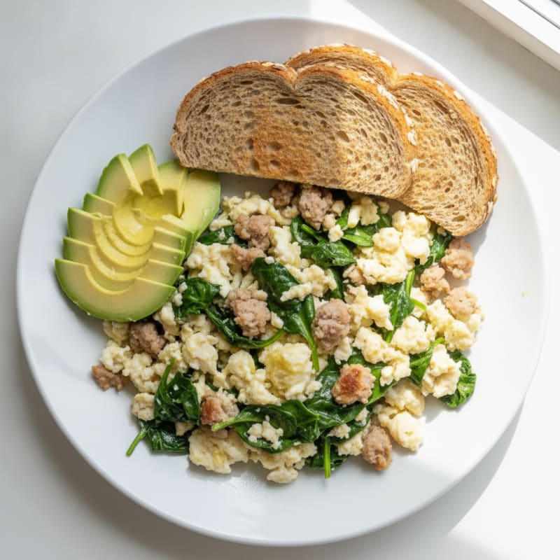 Egg White and Turkey Sausage Scramble with Spinach