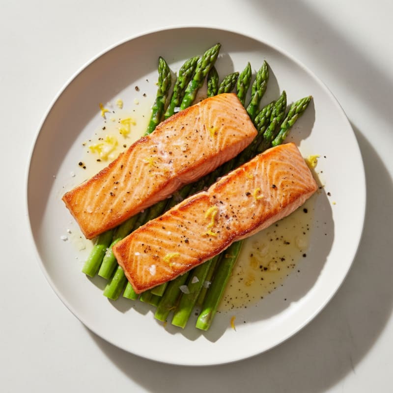 Golden Pan-Seared Salmon with Zesty Asparagus